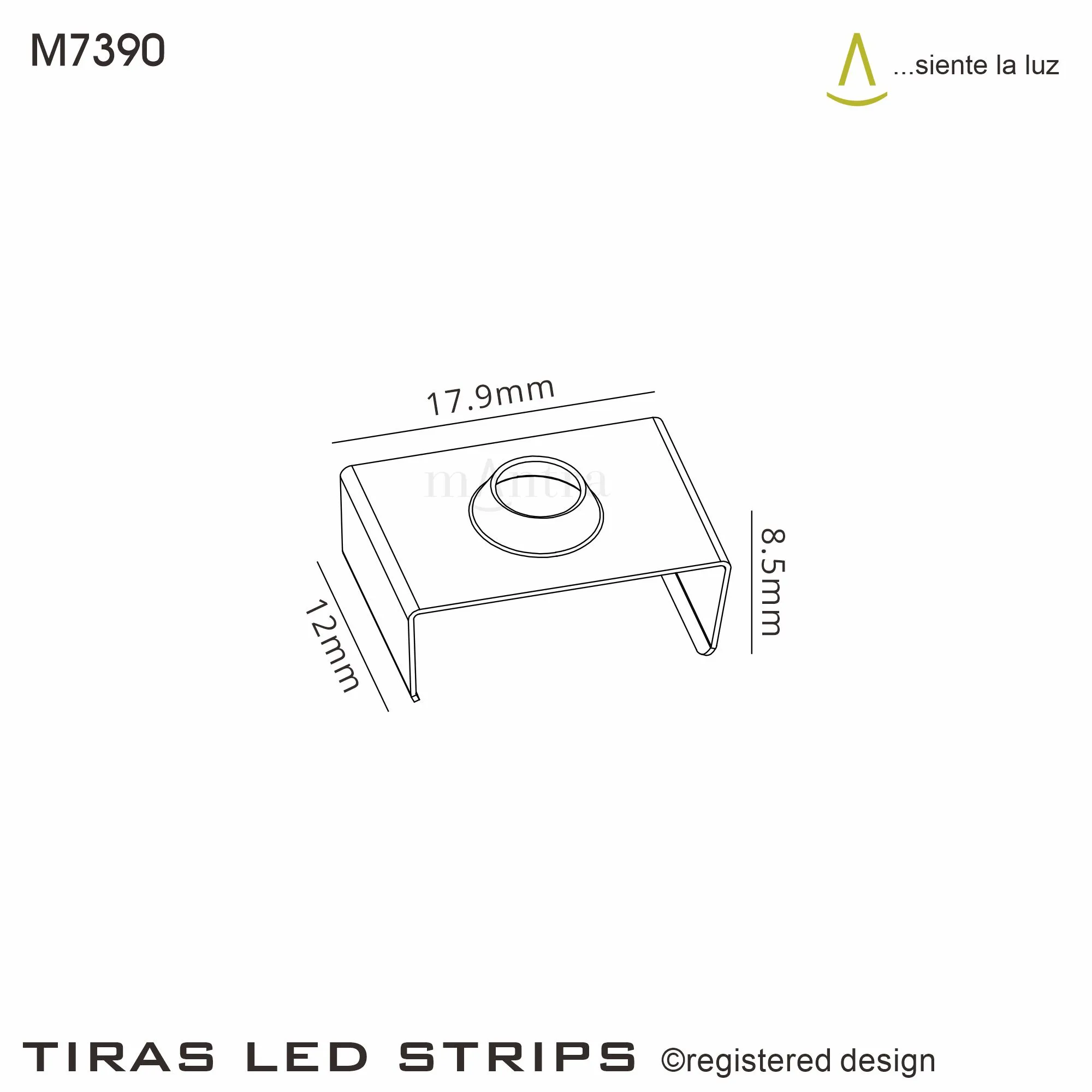 Tiras 17.9 x 8.8mm Aluminium Profile Fixing Clip With Hole (1pc) for M7381 / M7382 / M7383 M7390  Mantra Fusion Tiras LED Profile
